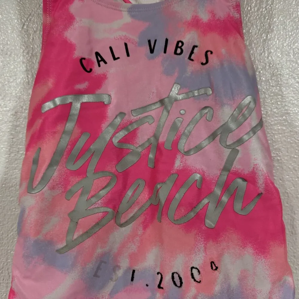 Justice Swimsuit Girls Large 12/14 One Piece Cali Vibes Bathing Suit Tie Dye